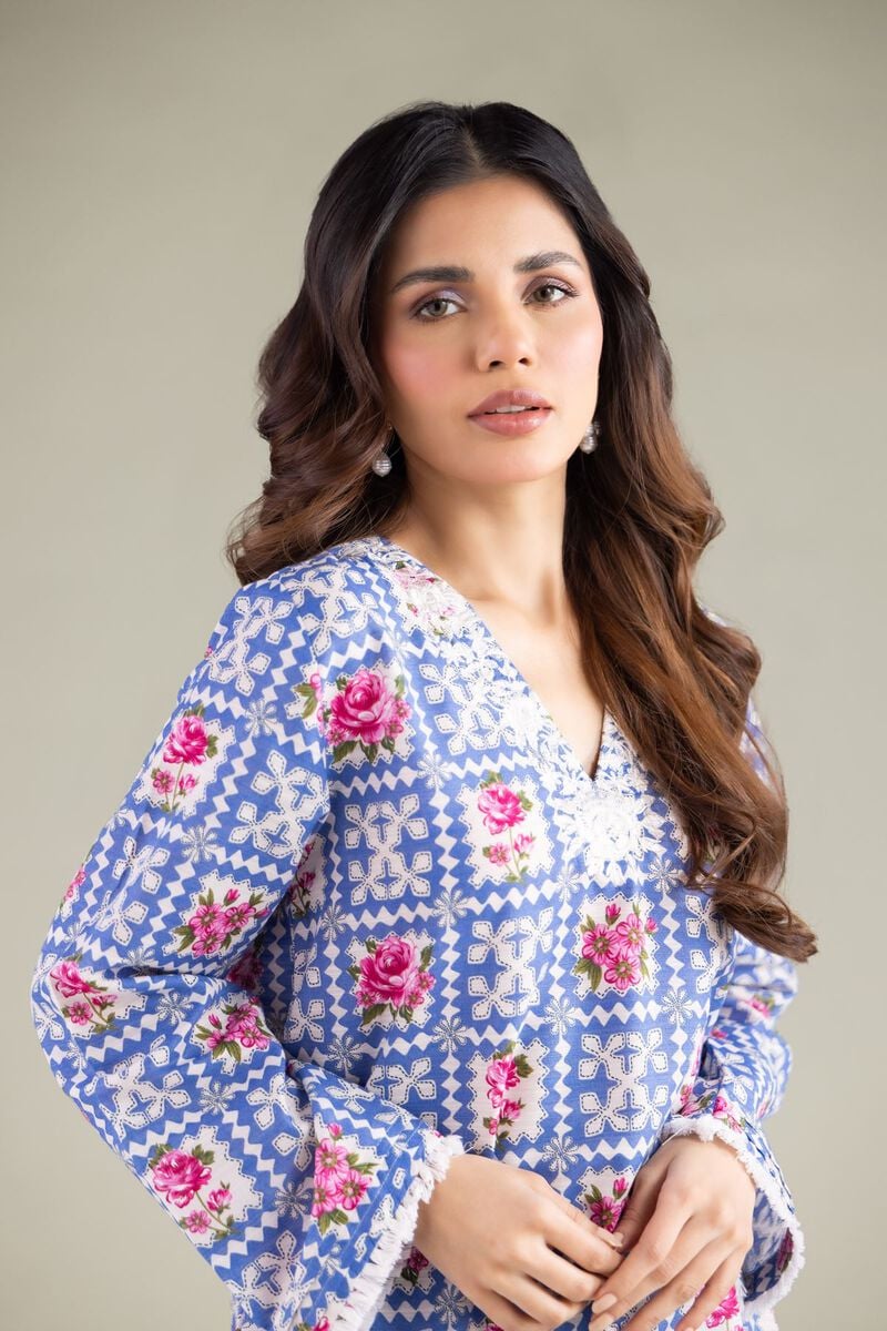 Embroidered | Textured Cotton | Geometric V-Neck Kurta | USD 30.00
