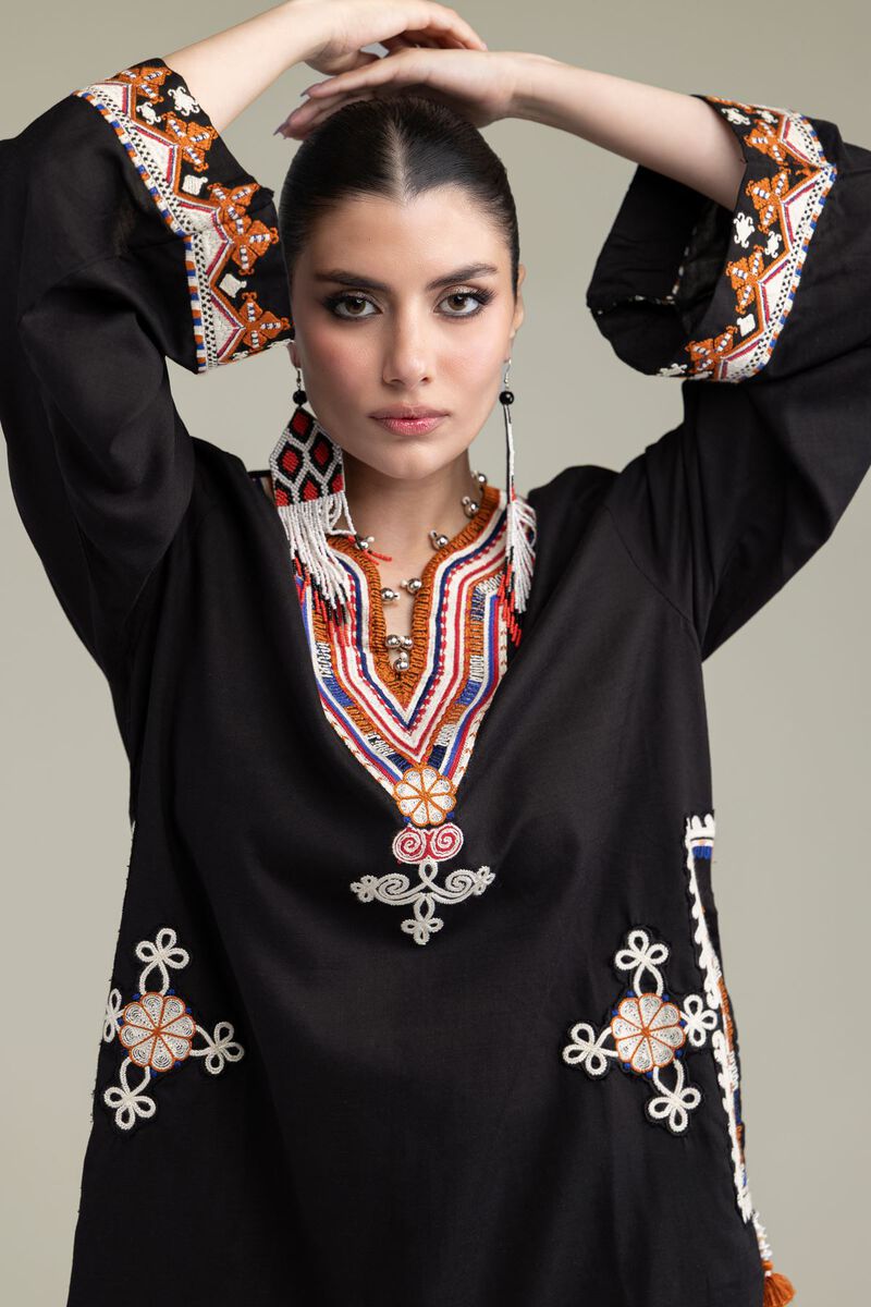 Embroidered | Raw Silk | Black Longline Kurta | USD 13.50