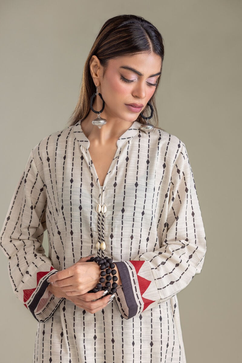 Printed | Light Khaddar | Off-White Khaddar Kurta | USD 40.00