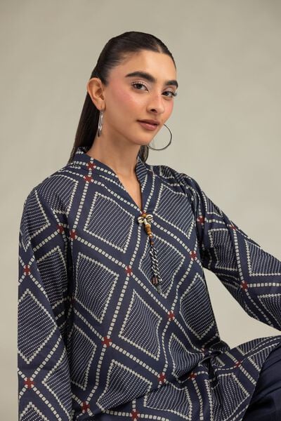 Printed | Cambric | Short Navy Kurta | USD 35.00
