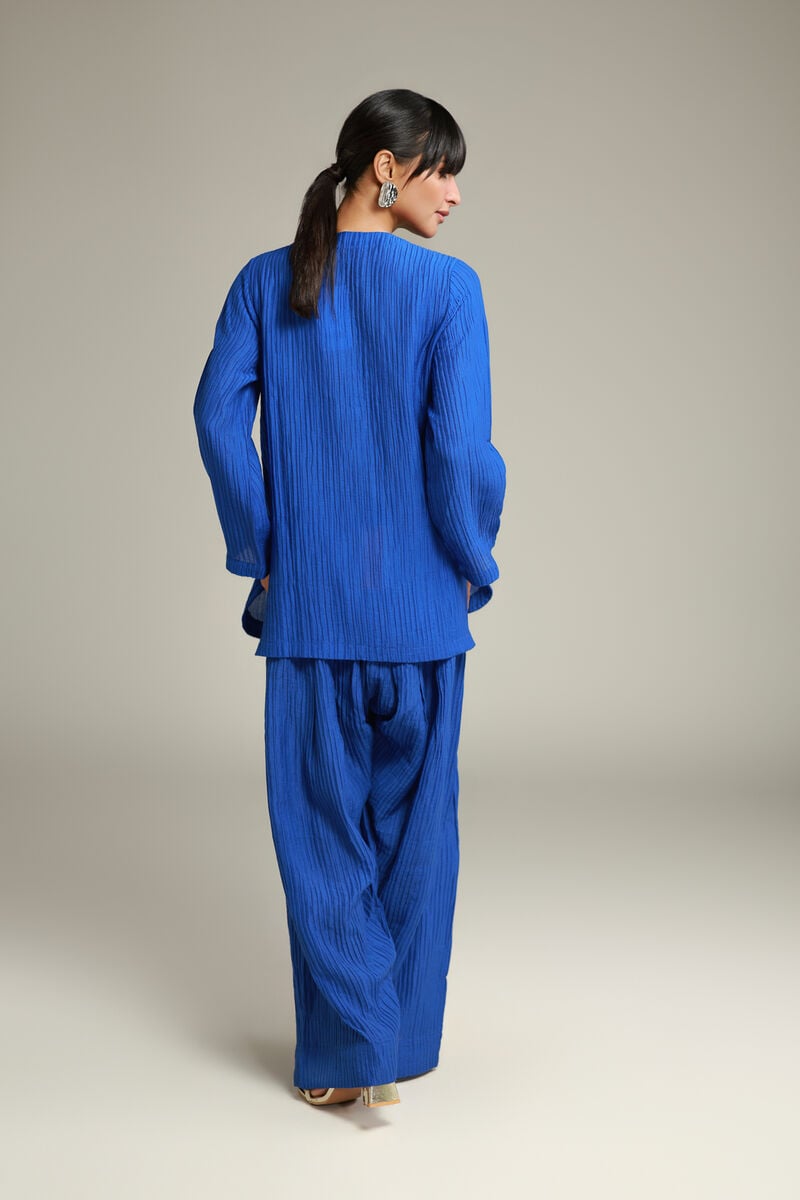 Dyed | Blended Crinkle | Short Blue Kurta | USD 35.00