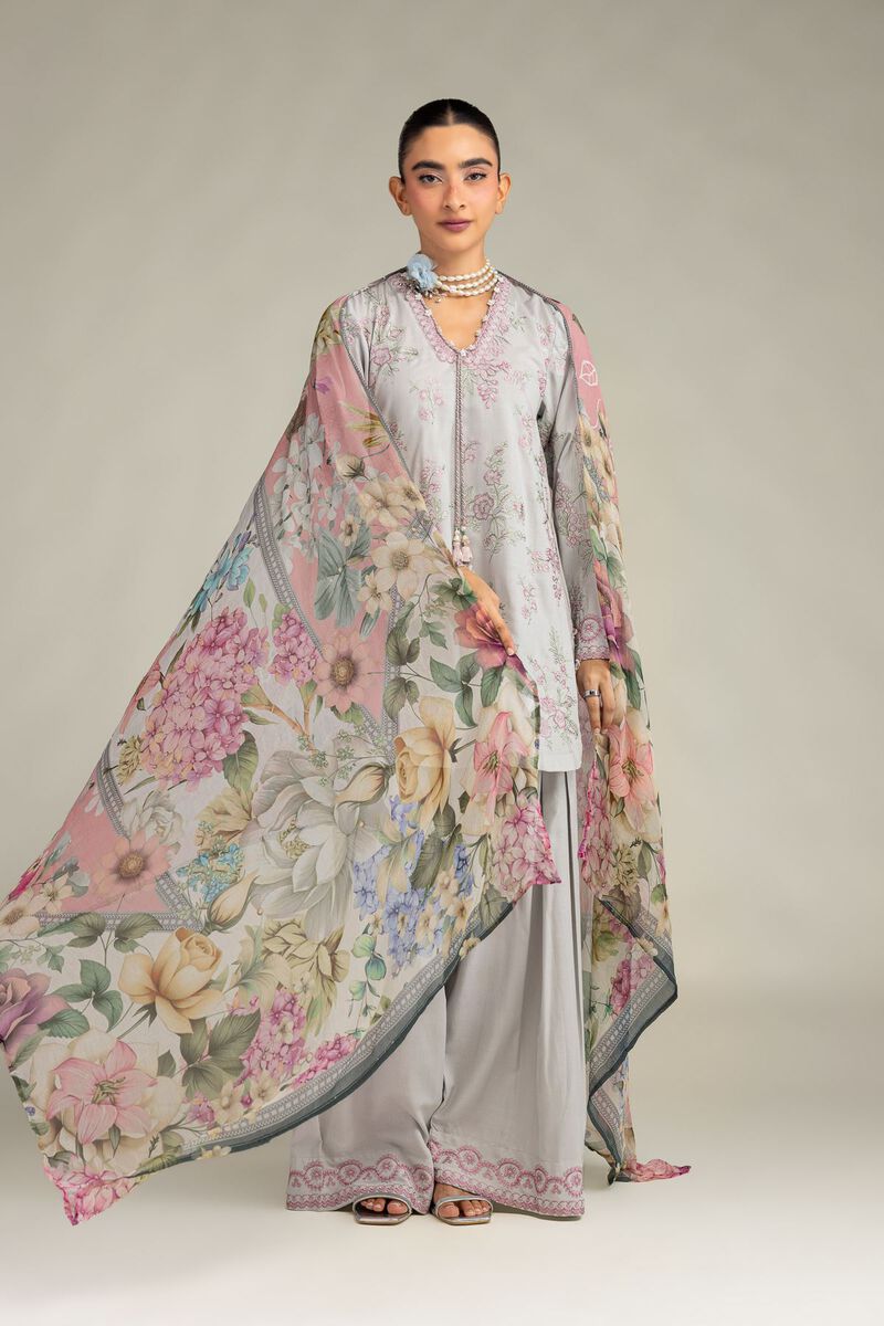 Embroidered | Mesuri | Floral Gray Dupatta | USD 30.00