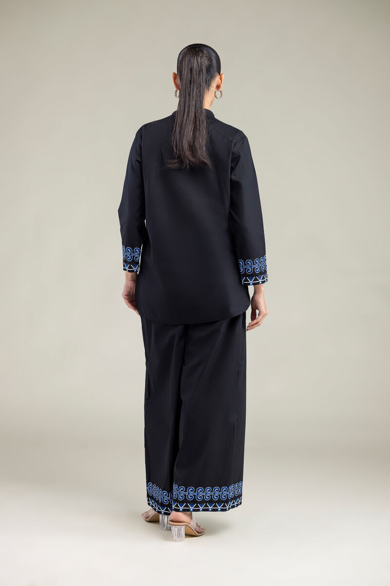 Embroidered | Cambric | Black V-neck Tunic | USD 40.00