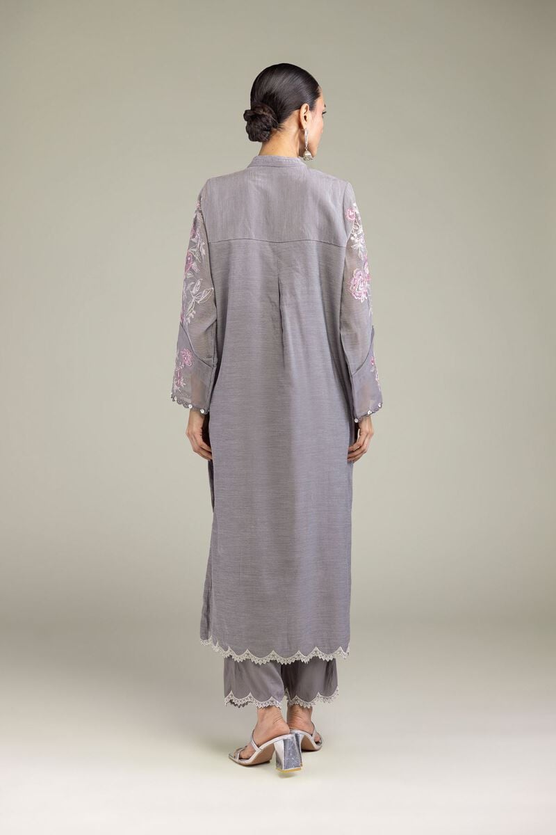 Embroidered | Paper Silk | Floral Longline Kurta | USD 70.00