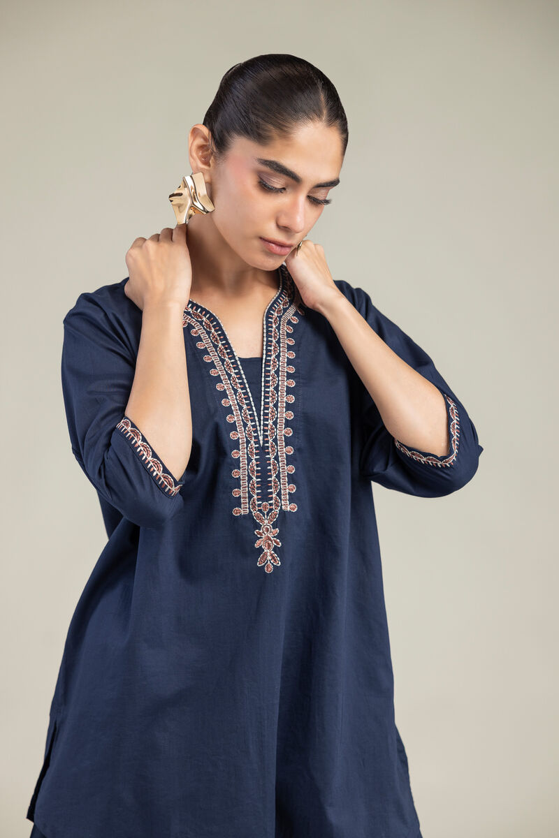 Embroidered | Cambric | Cambric Navy Kurta | USD 35.00