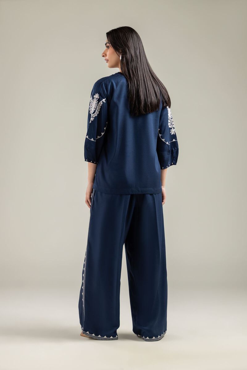 Embroidered | Viscose Crepe | Embroidered Navy Blouse | USD 40.00