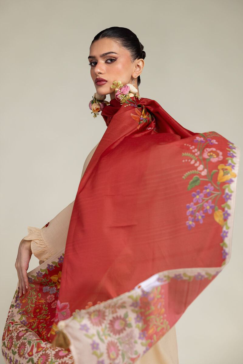 Embroidered | Polyester Silk | Floral Red Dupatta | USD 30.00