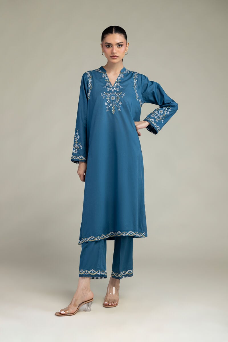 Embroidered | Cambric | Floral Longline Kurta | USD 40.00