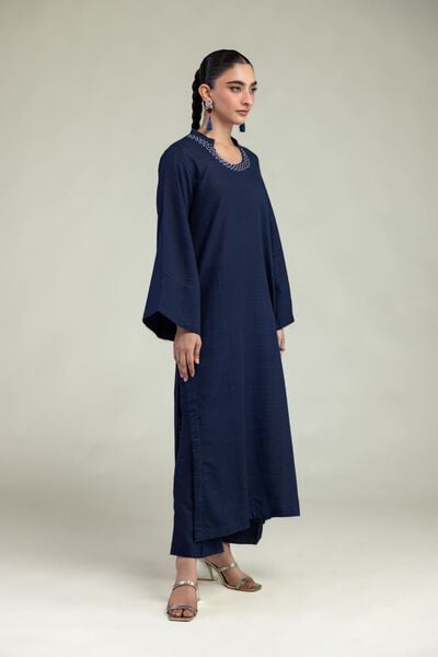 Dyed | Textured Cotton | Navy Cotton Pants | USD 30.00