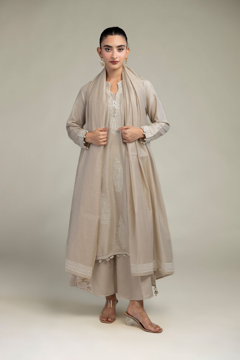 Cotton Net | Paisley Beige Dupatta | USD 35.00