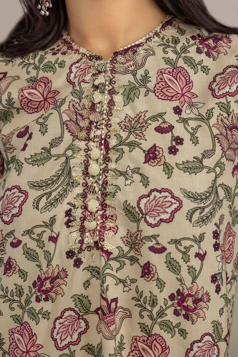 Embroidered | Cambric | Floral Beige Kurta | USD 40.00