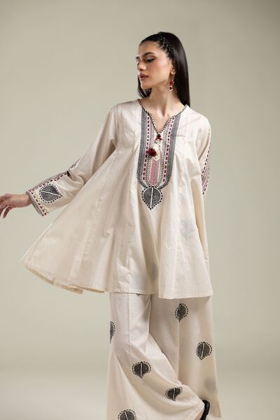 Embroidered |Cotton Dobby | Short White Kurta | USD 35.00