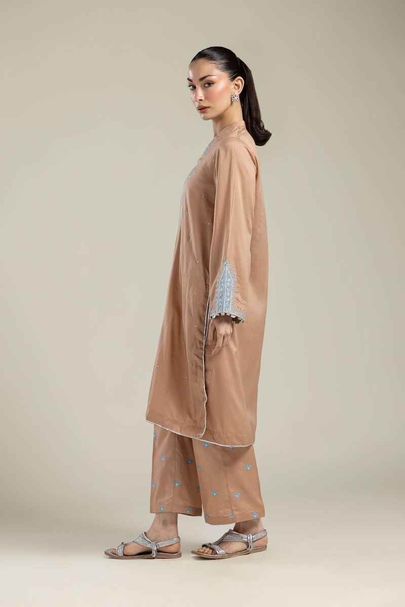 Embroidered | Textured Weave | Floral Brown Pants | USD 30.00