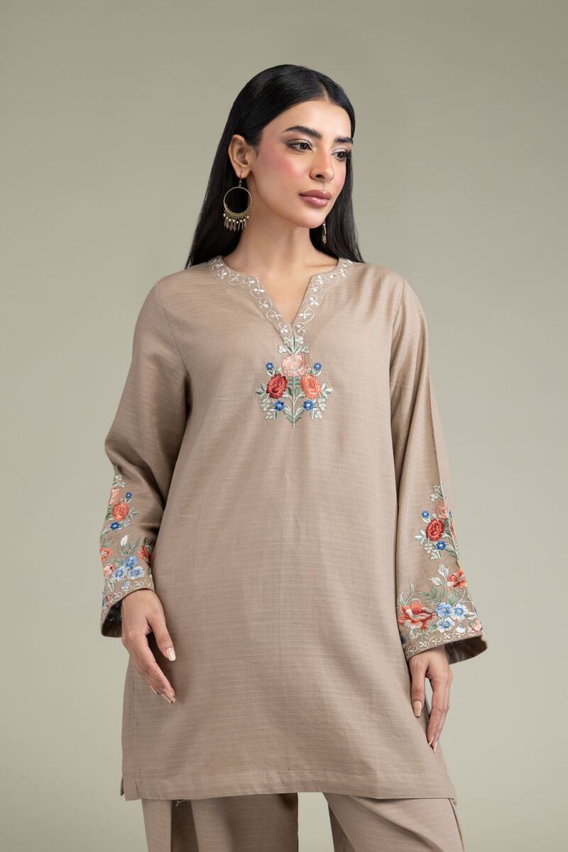 Embroidered | Cotton Dobby | Floral Beige Kurta | USD 40.00