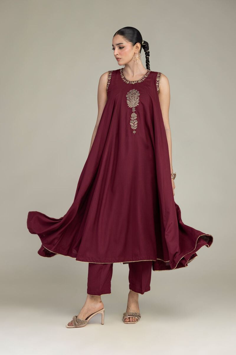 Embroidered | Raw Silk | Maroon Silk Kurta | USD 80.00