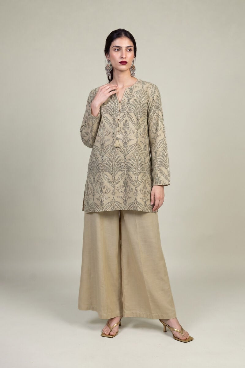Embroidered | Raw Silk | Beige Silk Kurta | USD 55.00