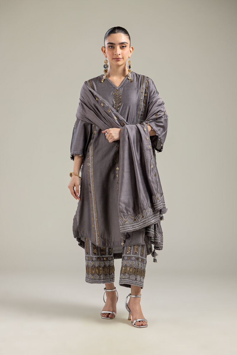 Cotton Net | Gray Cotton Dupatta | USD 35.00