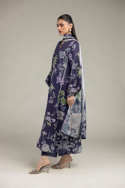 Embroidered | Raw Silk | Floral Navy Pants | USD 35.00