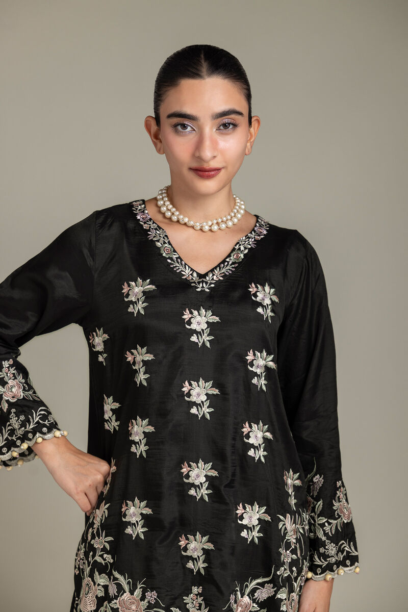 Embroidered | Raw Silk | Black Silk Kurta | USD 70.00