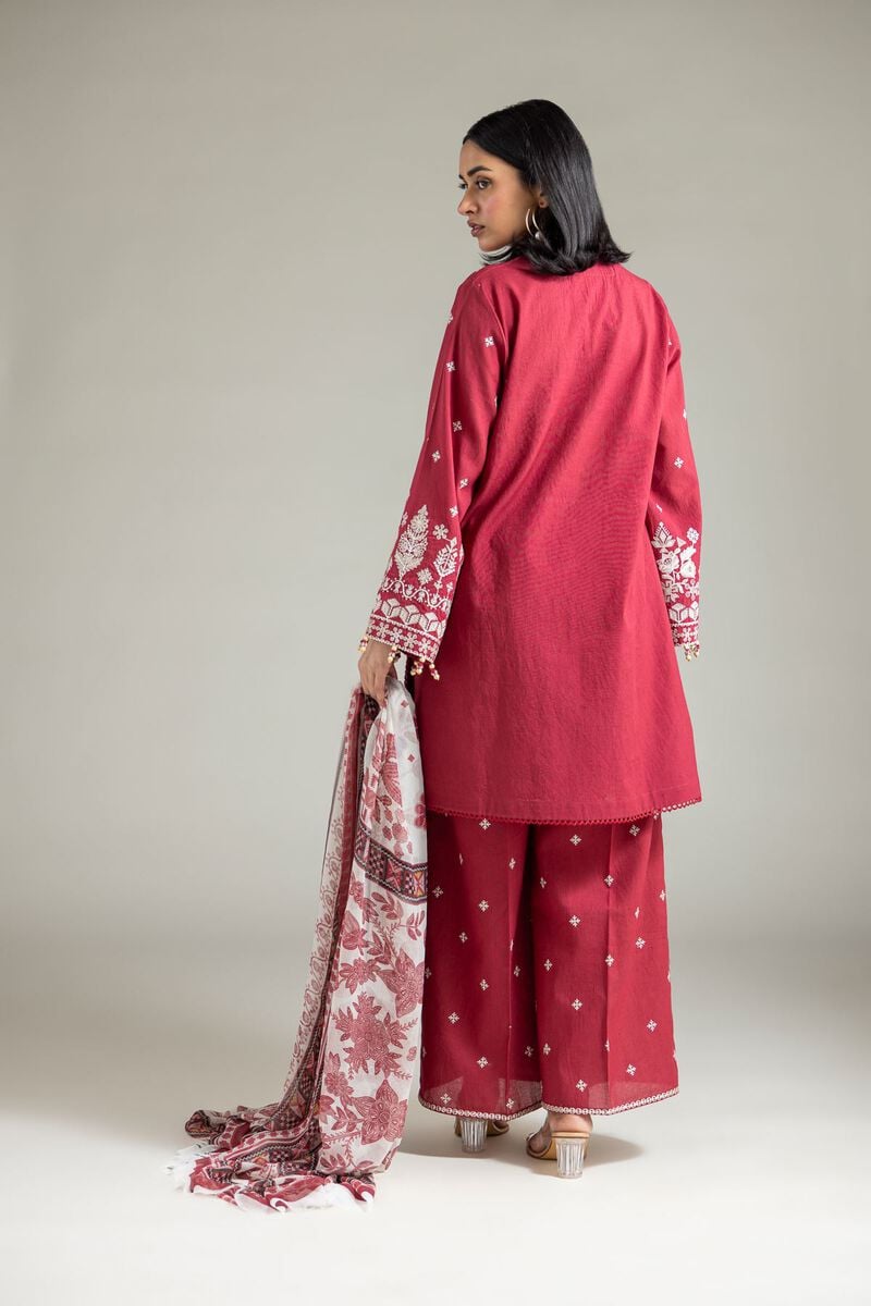 Embroidered | Cambric | Red Tailored Set | USD 70.00
