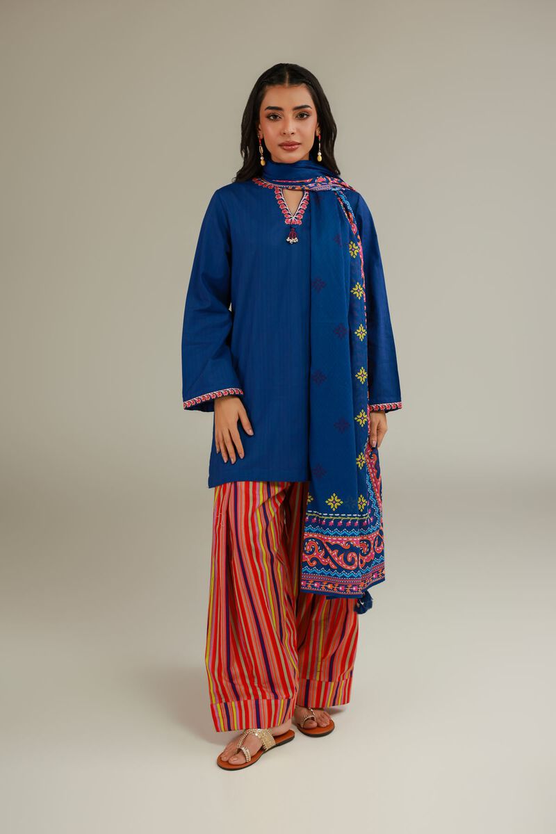 Embroidered | Cotton Net | Embroidered Navy Dupatta | USD 25.00