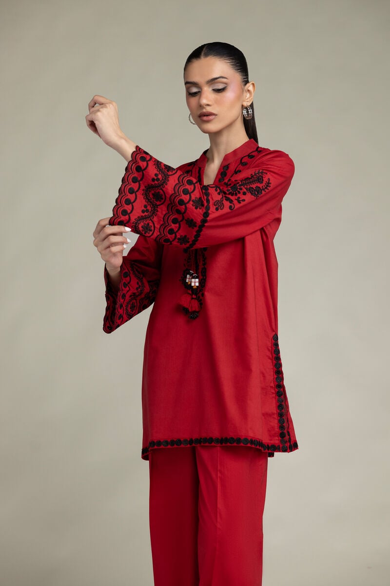 Embroidered | Cambric | Red Cambric Kurta | USD 55.00