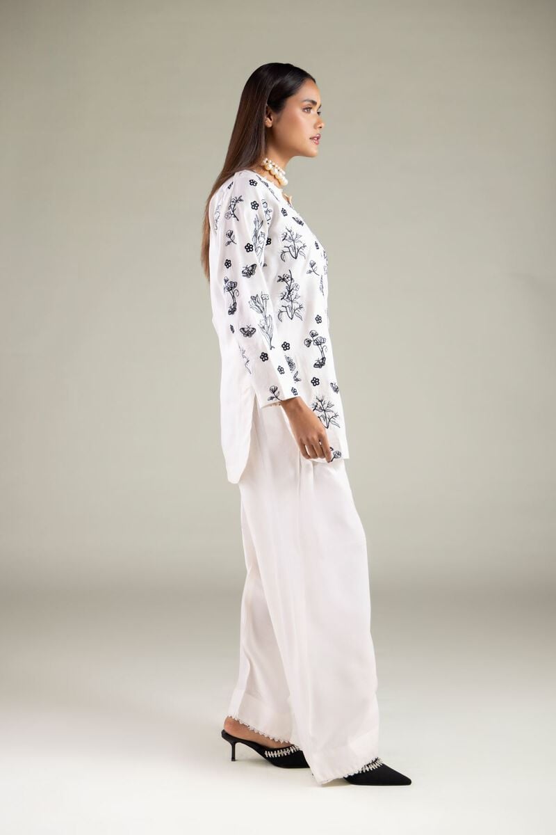 Embroidered | Raw Silk | Floral Scalloped Kurta | USD 60.00