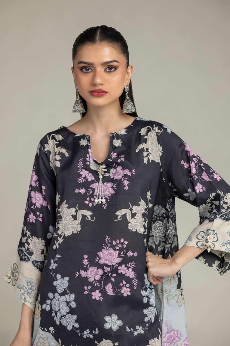 Embroidered | Raw Silk | Short Black Kurta | USD 45.00