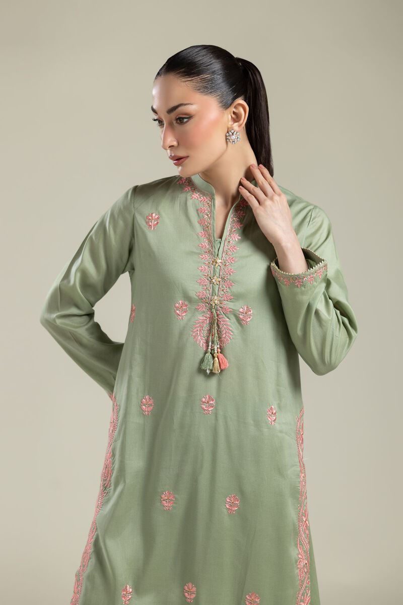 Embroidered | Textured Weave | Long Mint Kurta | USD 40.00