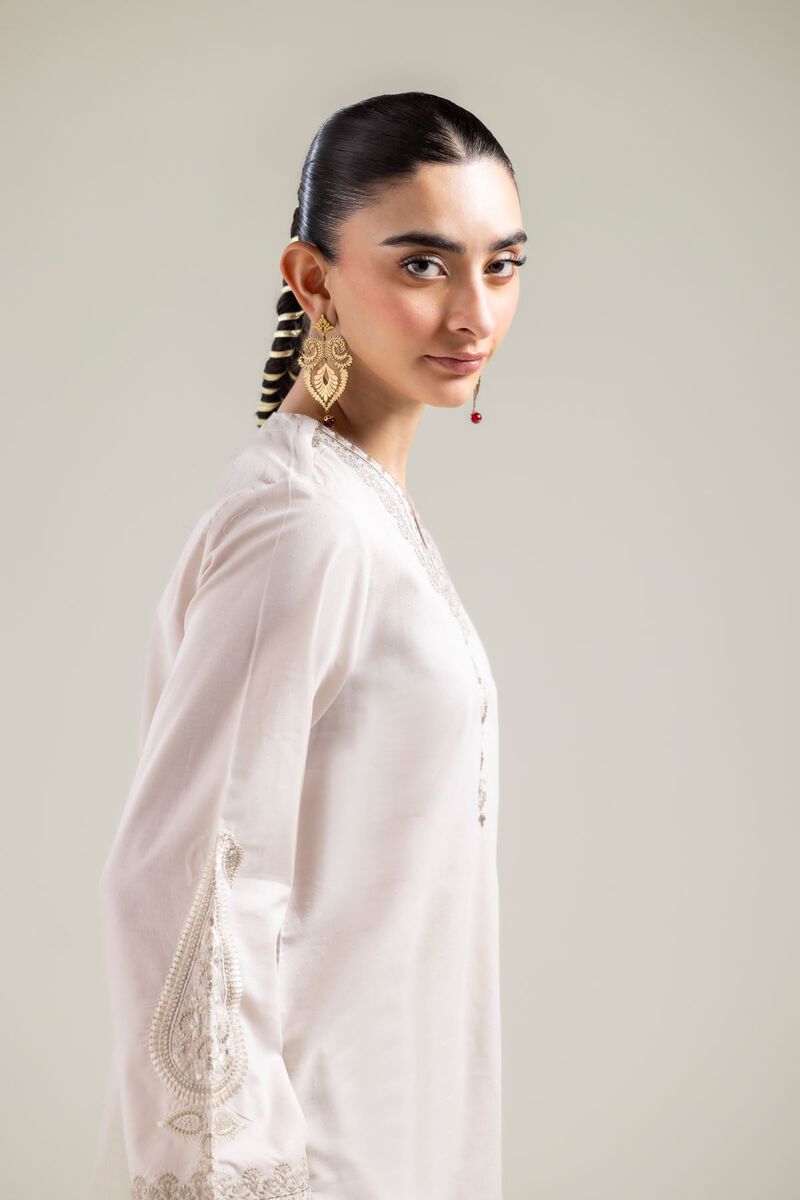 Embroidered |Cotton Dobby | Off-white V-Neck Kurta | USD 35.00