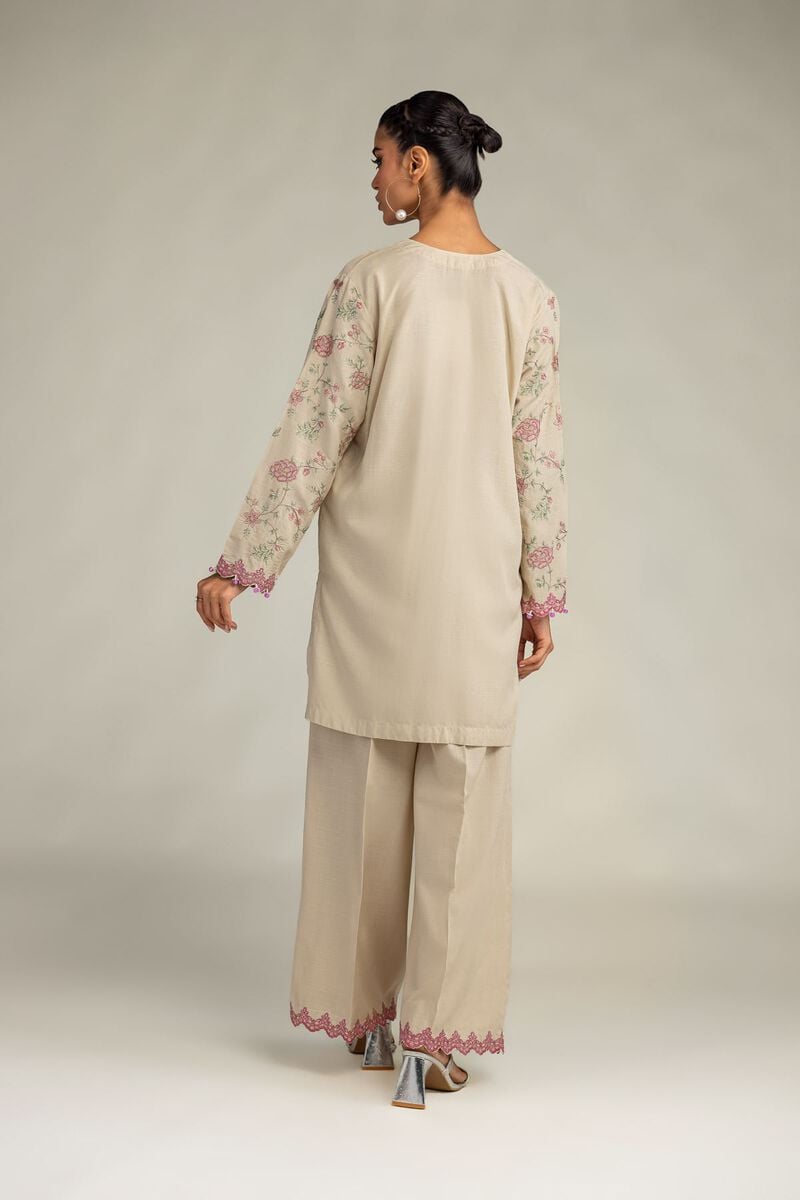 Embroidered | Raw Silk | Floral Beige Kurta | USD 60.00