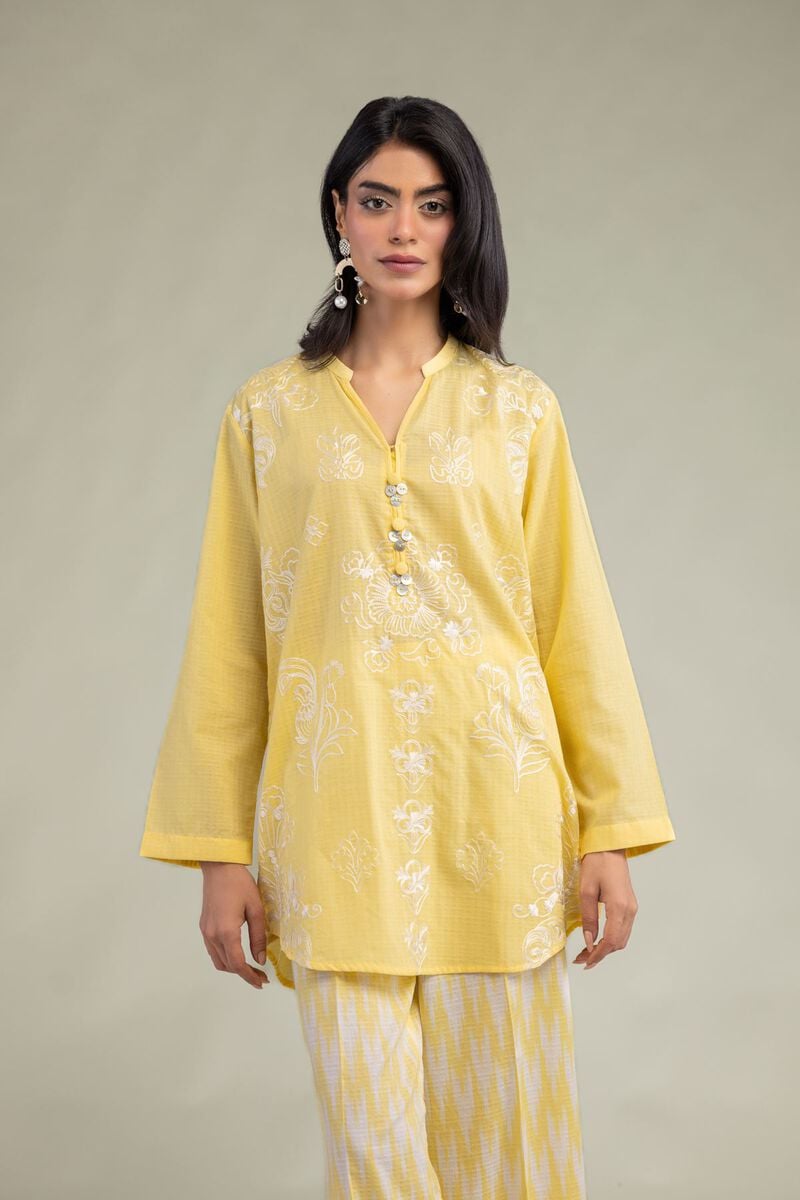 Embroidered | Cotton Dobby | Yellow Floral Kurta | USD 40.00
