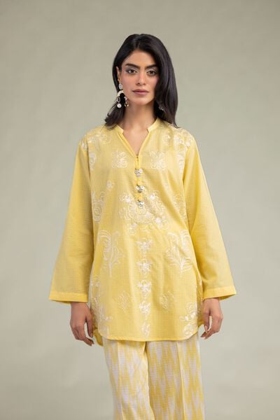Embroidered | Cotton Dobby | Yellow Floral Kurta | USD 40.00