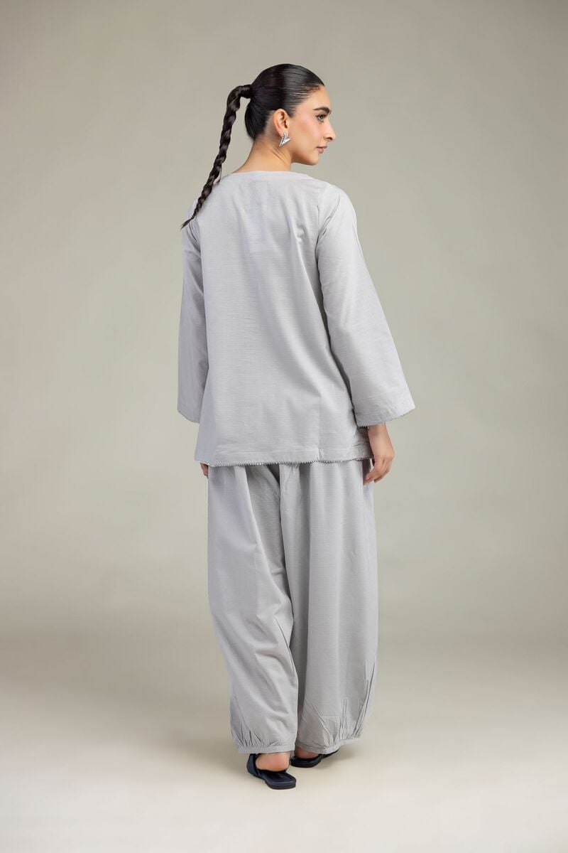 Embroidered | Textured Cotton Viscose | Gray Cotton Kurta | USD 35.00