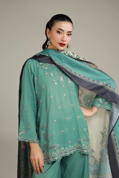 Embroidered | Raw Silk | Floral Drawstring Kurta | USD 65.00