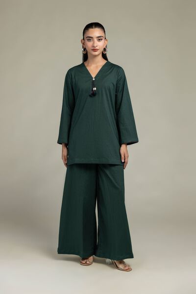 Dyed | Cotton Crinkle | Green Solid Pants | USD 30.00