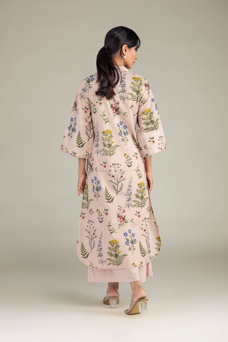 Printed | Cambric | Pink Longline Kurta | USD 35.00