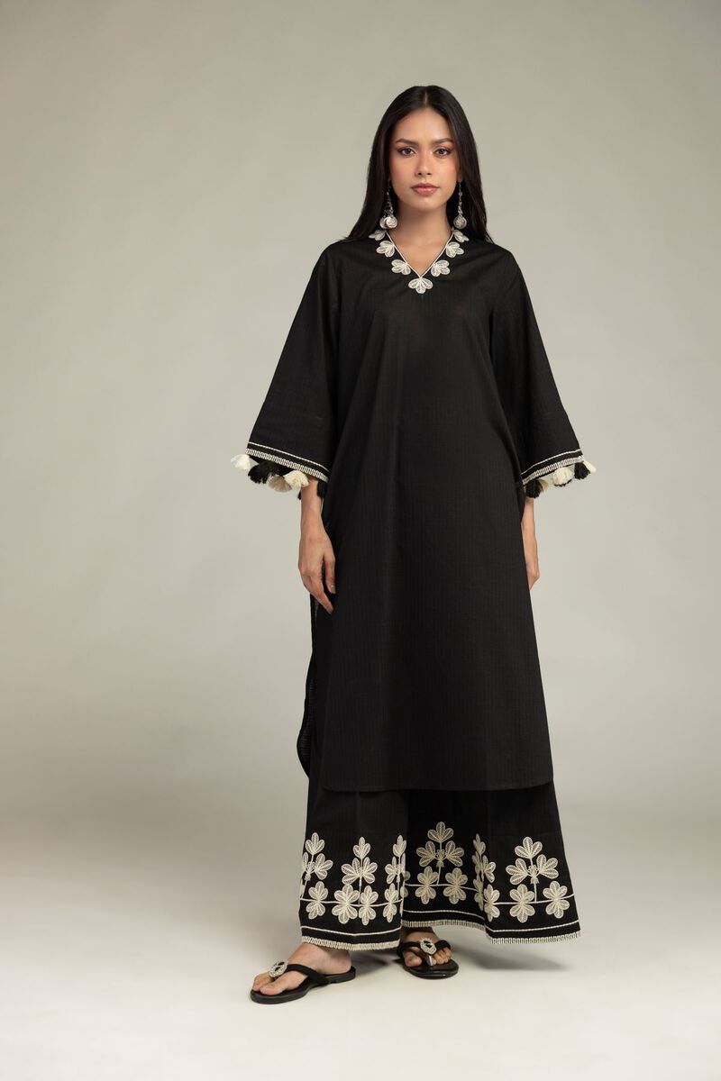Embroidered | Cotton Dobby | Floral Black Pants | USD 40.00