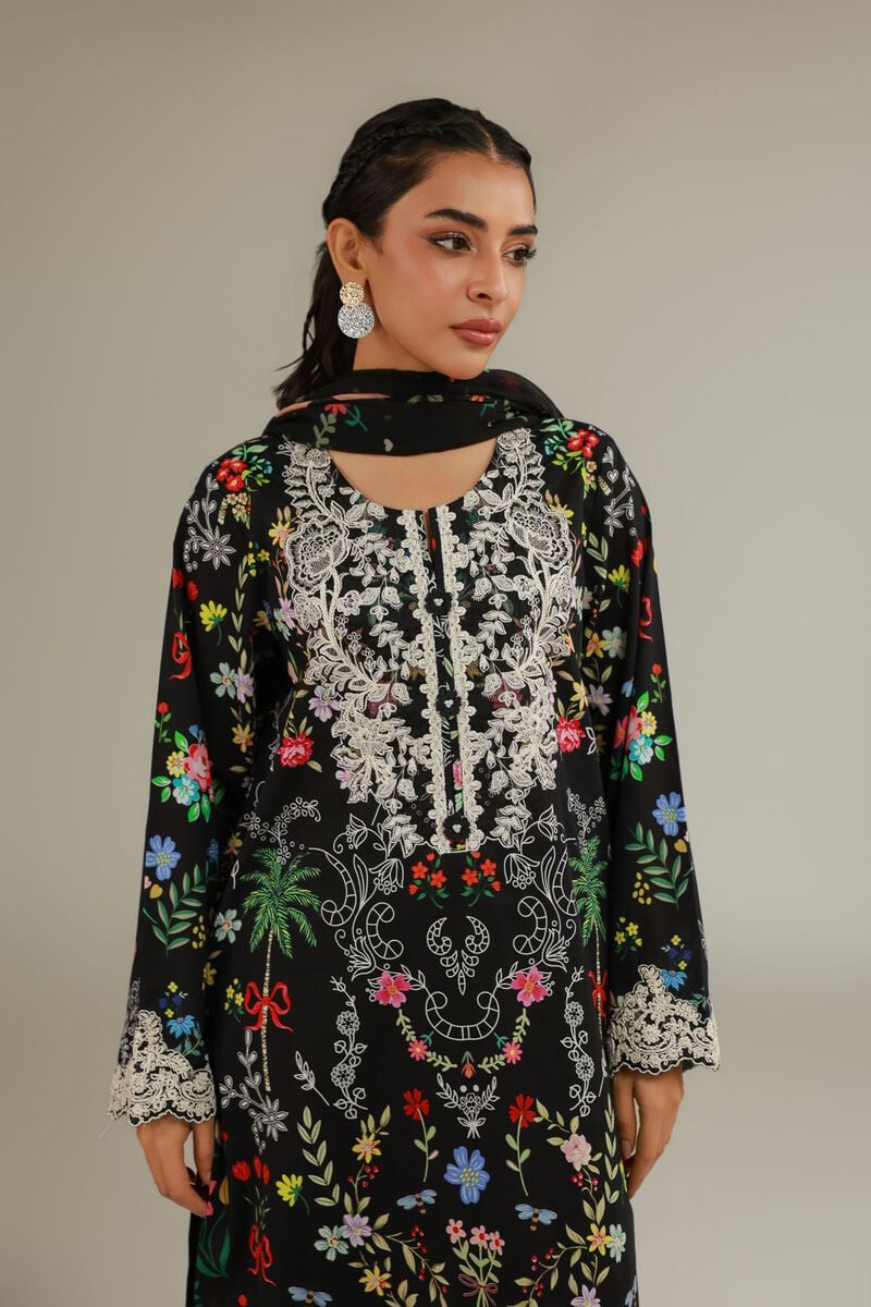 Embroidered | Cambric | Black Tailored 3-Piece | USD 75.00