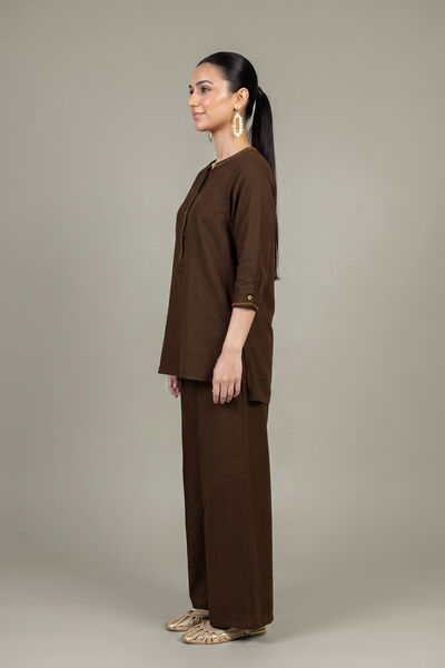Dyed | Crepe | Solid Brown Trousers | USD 35.00