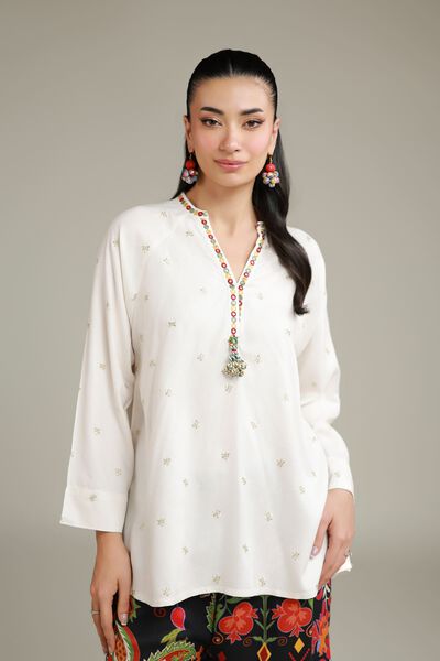 Embroidered | Viscose Crepe | Viscose V-Neck Tunic | USD 40.00