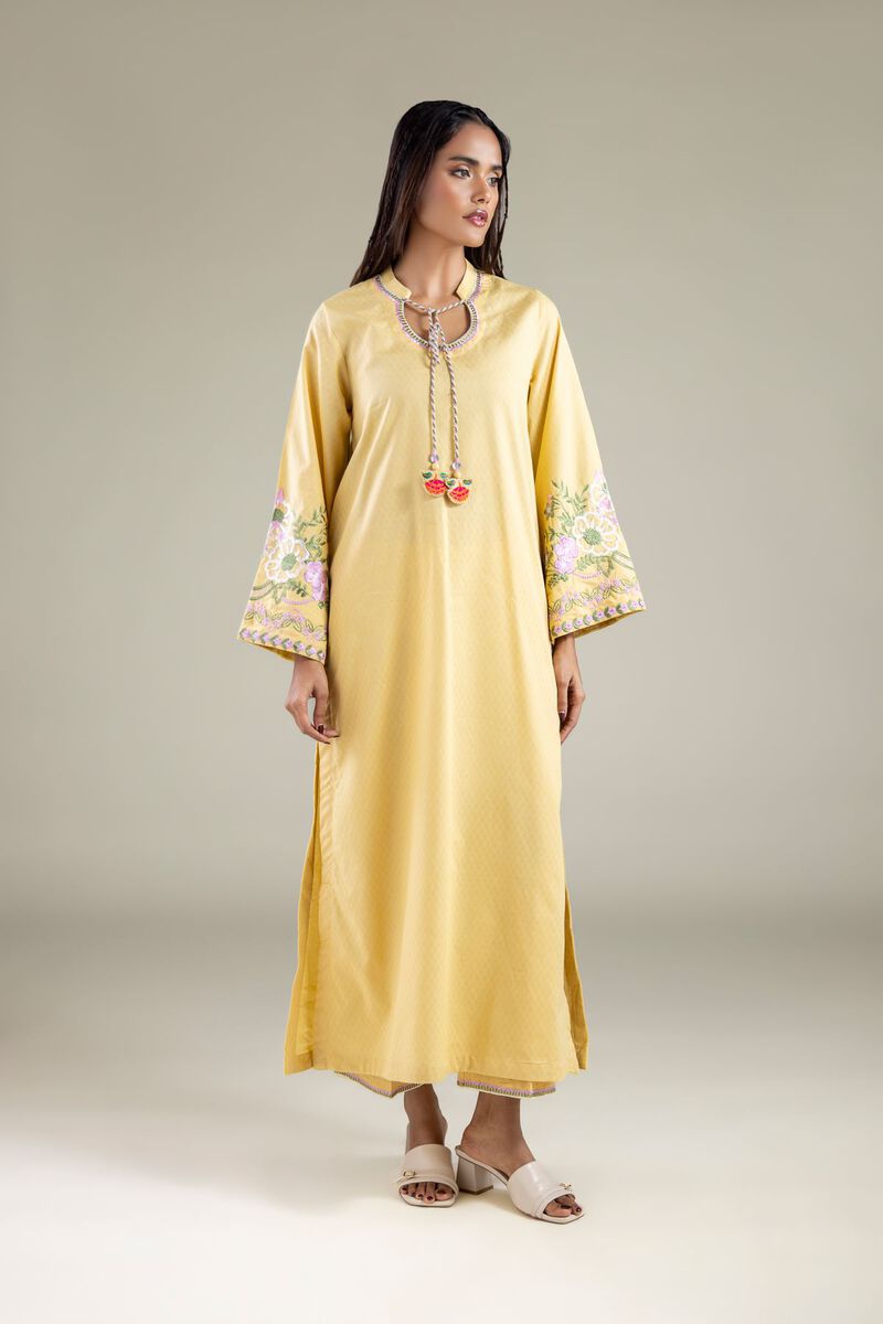 Embroidered | Cotton Dobby | Floral Drawstring Kurta | USD 40.00