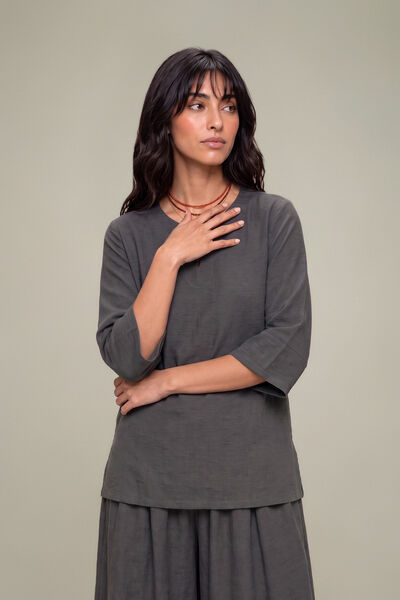 Dyed | Textured Georgette | Solid Gray Tunic | USD 40.00