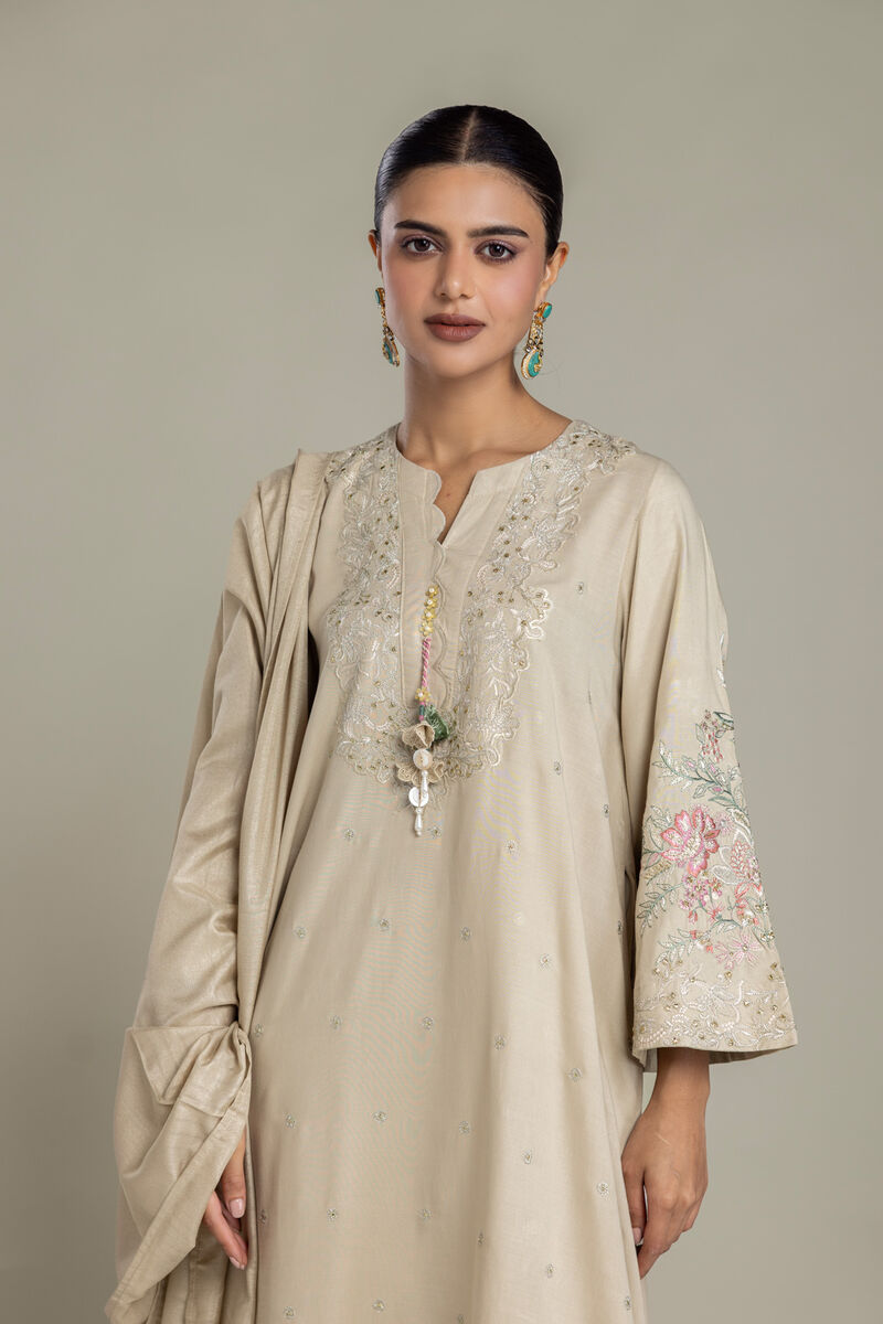 Embroidered | Polyester Silk | Beige Silk Dupatta | USD 35.00
