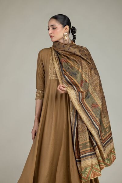 Printed | Polyester Silk | Floral Brown Dupatta | USD 30.00