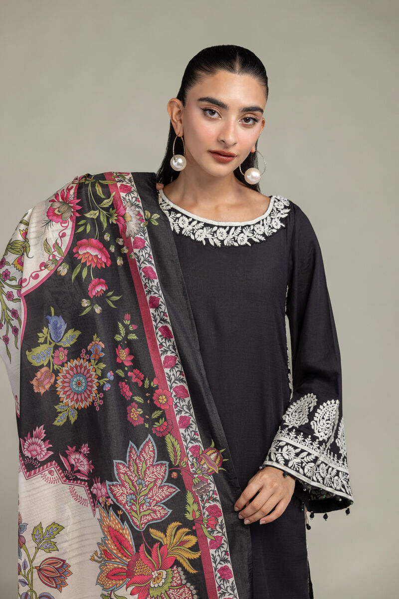 Embroidered  | Polyester Silk | Black Silk Dupatta | USD 35.00