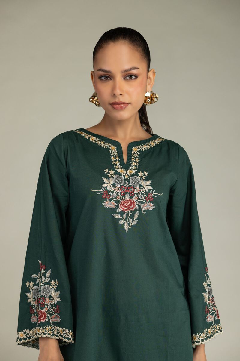 Embroidered | Cambric | Green Cambric Kurta | USD 40.00