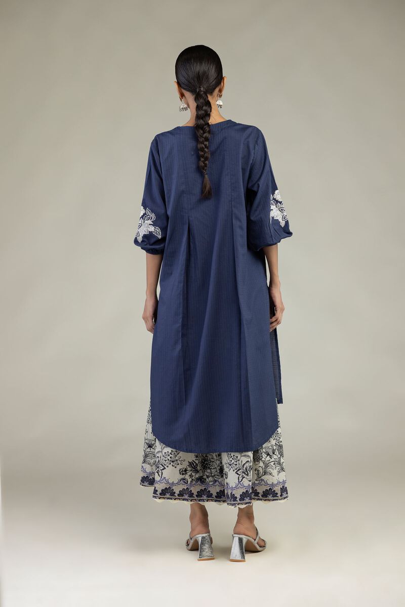 Embroidered | Cotton Dobby | Floral V-Neck Kurta | USD 45.00
