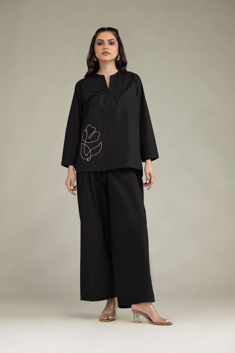 Embroidered | Poplin | Black Poplin Trousers | USD 30.00