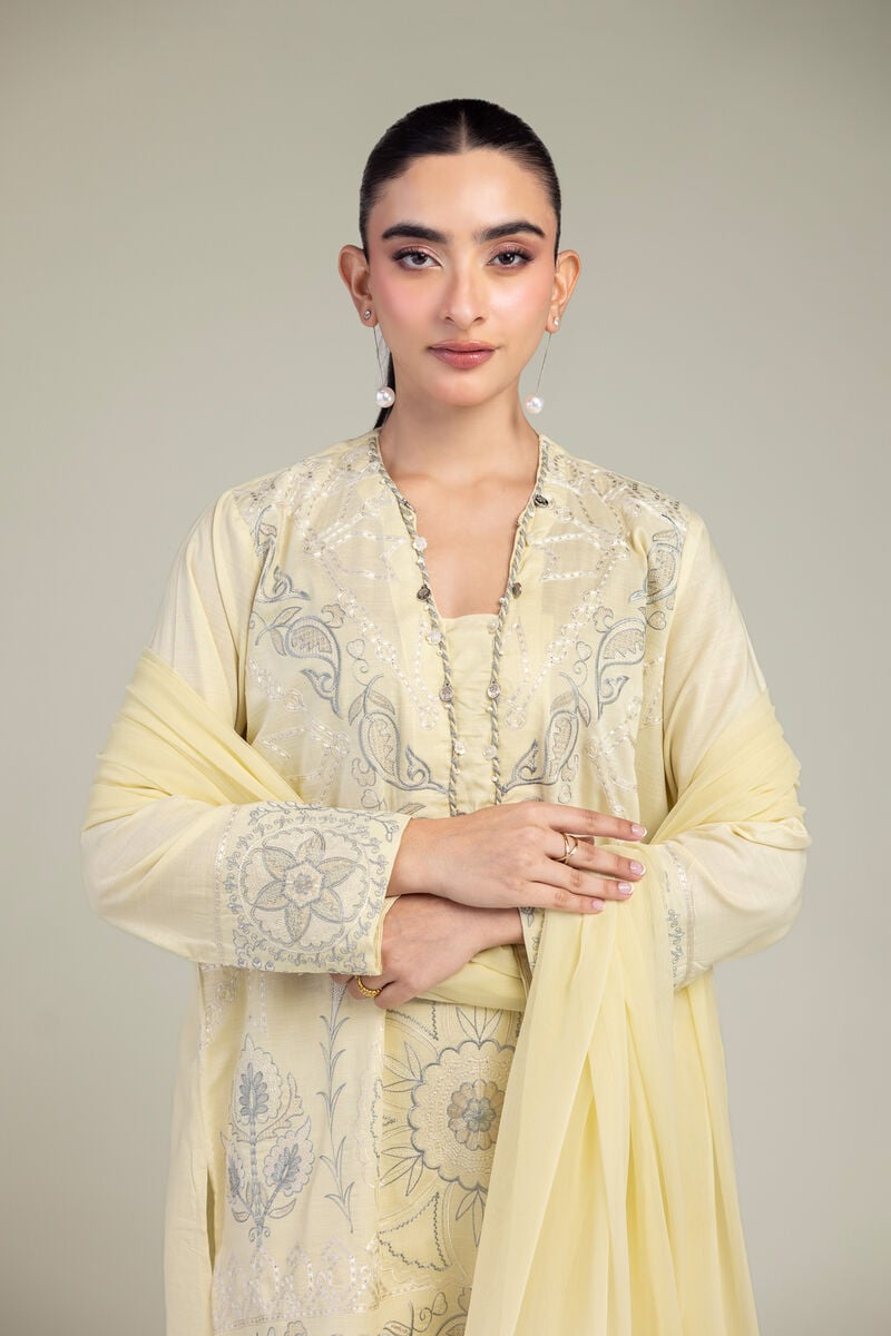 Embroidered | Chiffon | Yellow Chiffon Dupatta | USD 40.00